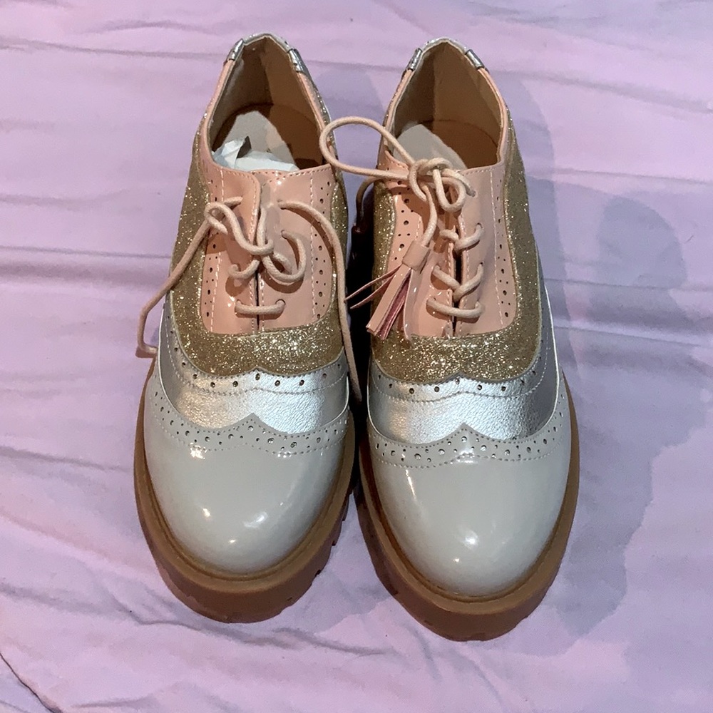 Gray and Gold Saddle Shoe Patent Leather